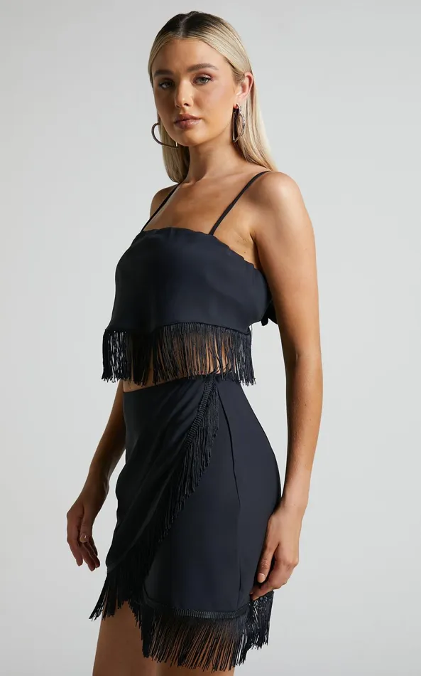 Showpo Lassey Cami 8211 Fringe Trim Bandana In Black Women Tops
