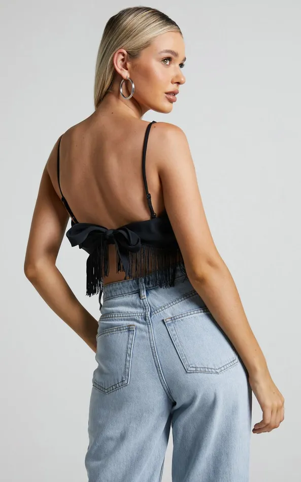 Showpo Lassey Cami 8211 Fringe Trim Bandana In Black Women Tops