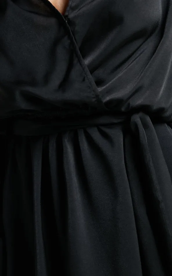 Showpo Laura Mini Dress 8211 Long Sleeve V Neck Wrap Dress In Black Women Dresses