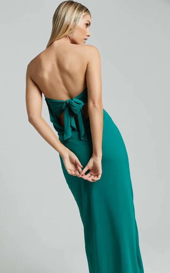Showpo Laurelle Maxi Dress 8211 Strapless Straight Neck Tie Back Cowl Slip In Jade Green Women Dresses