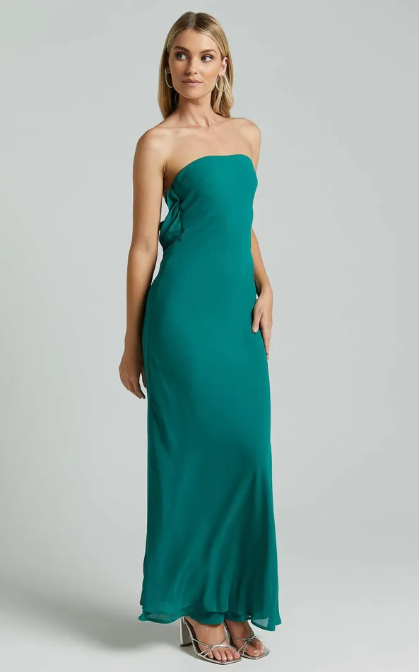 Showpo Laurelle Maxi Dress 8211 Strapless Straight Neck Tie Back Cowl Slip In Jade Green Women Dresses