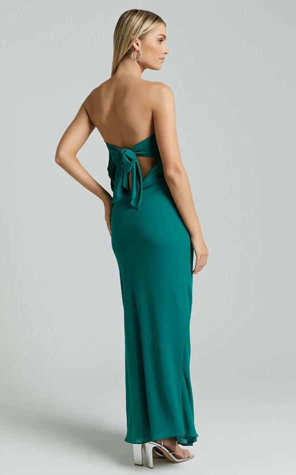 Showpo Laurelle Maxi Dress 8211 Strapless Straight Neck Tie Back Cowl Slip In Jade Green Women Dresses