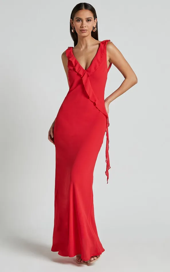 Showpo Laurie Midi Dress 8211 Plunge Frill Detail Slip Dress In Red Women Dresses Showpo Laurie Midi Dress 8211 Plunge Frill Detail Slip Dress In Red Women Dresses