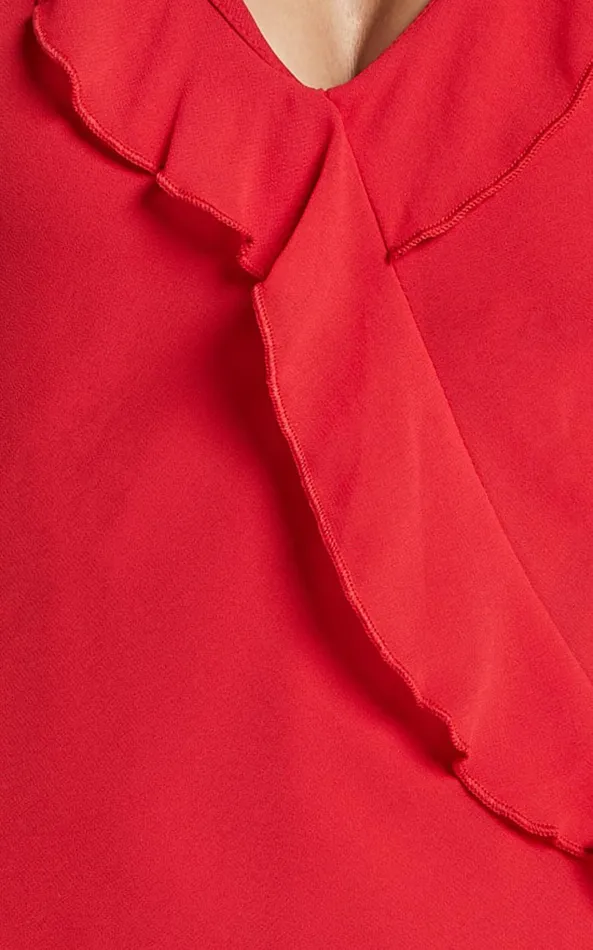 Showpo Laurie Midi Dress 8211 Plunge Frill Detail Slip Dress In Red Women Dresses
