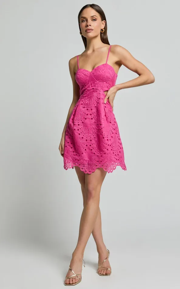 Showpo Layne Mini Dress 8211 Strappy Cut Out Embroidered Dress In Pink Women Dresses