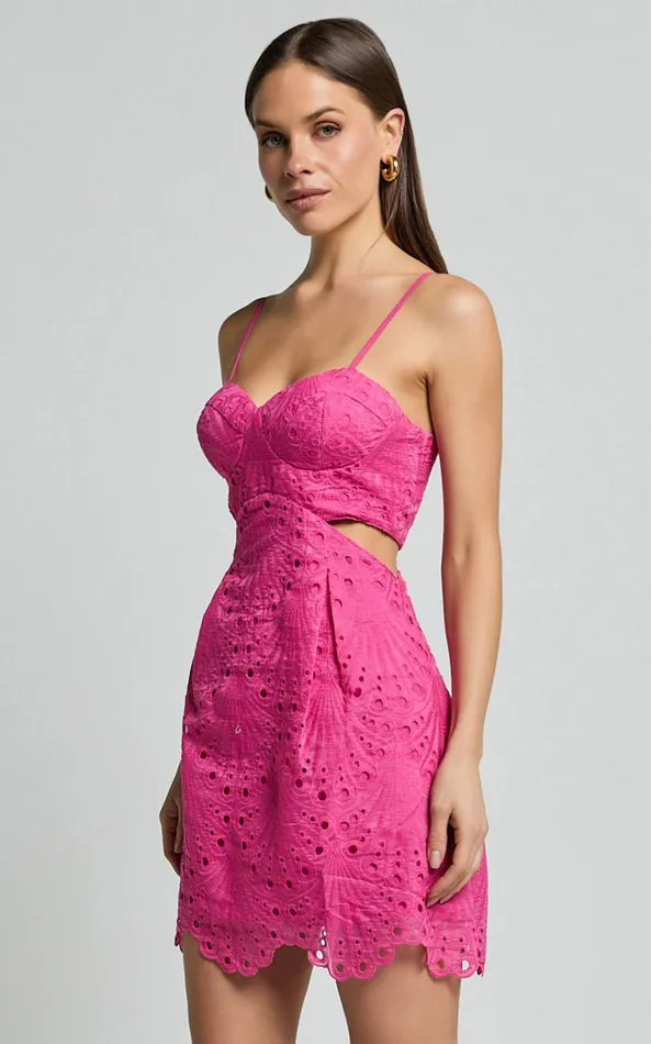 Showpo Layne Mini Dress 8211 Strappy Cut Out Embroidered Dress In Pink Women Dresses
