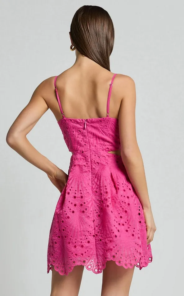 Showpo Layne Mini Dress 8211 Strappy Cut Out Embroidered Dress In Pink Women Dresses
