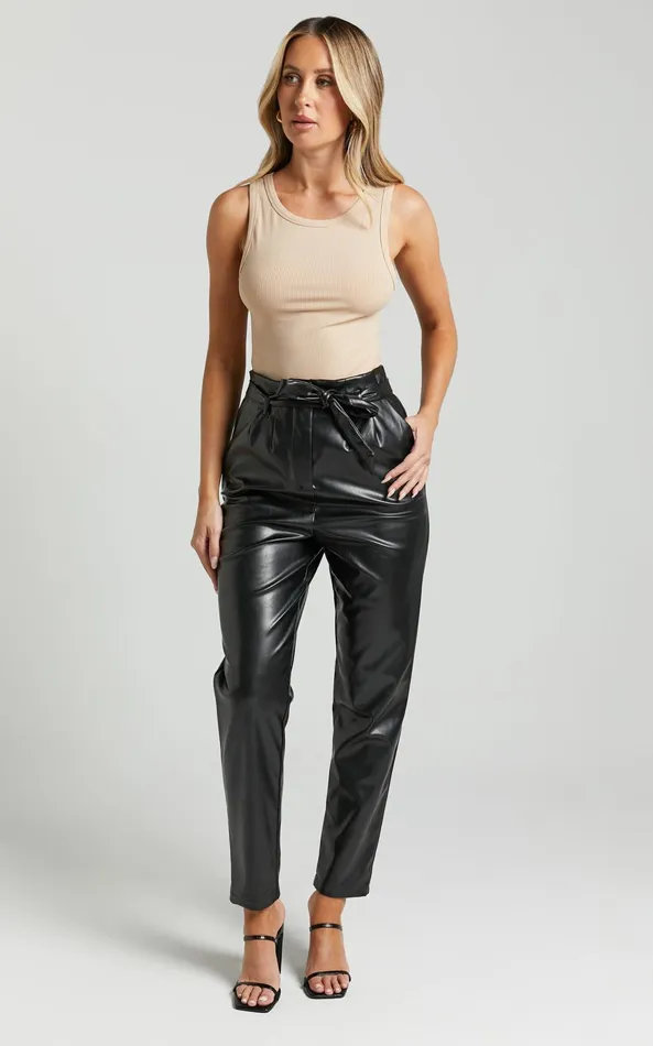 Showpo Layton Pants 8211 Paper Bag Waist Faux Leather Pants In Black Women Pants Showpo Layton Pants 8211 Paper Bag Waist Faux Leather Pants In Black Women Pants
