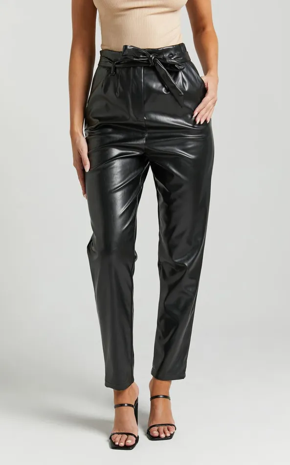 Showpo Layton Pants 8211 Paper Bag Waist Faux Leather Pants In Black Women Pants
