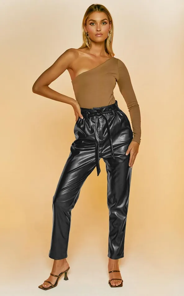 Showpo Layton Pants 8211 Paper Bag Waist Faux Leather Pants In Black Women Pants