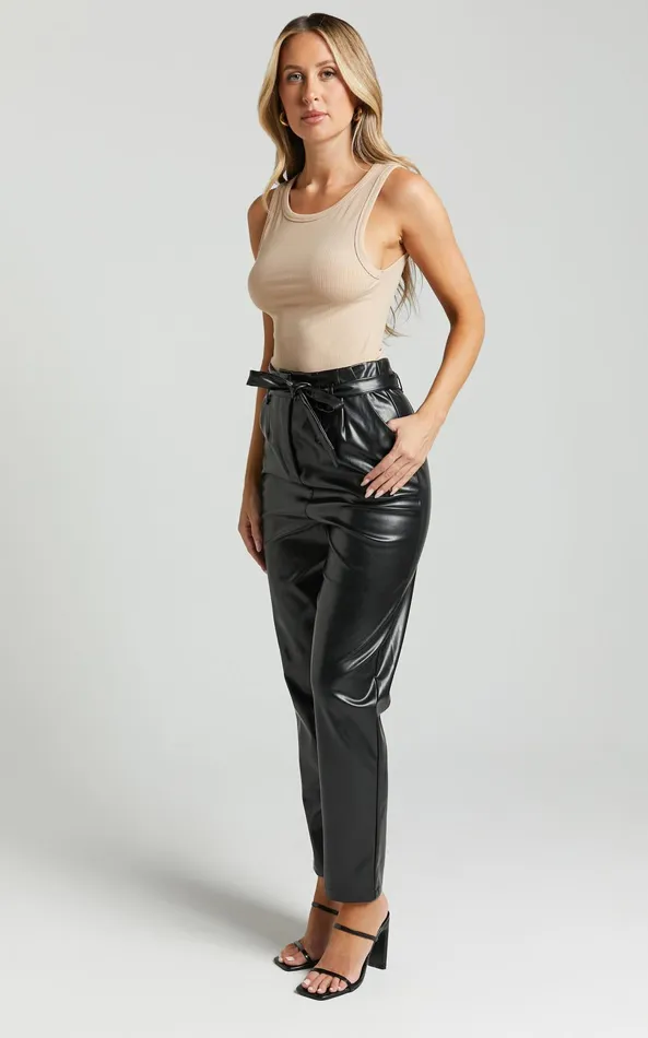 Showpo Layton Pants 8211 Paper Bag Waist Faux Leather Pants In Black Women Pants