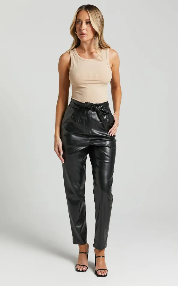 Showpo Layton Pants 8211 Paper Bag Waist Faux Leather Pants In Black Women Pants