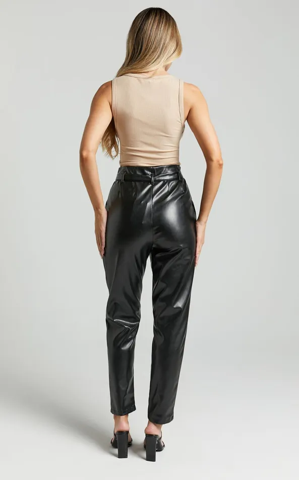 Showpo Layton Pants 8211 Paper Bag Waist Faux Leather Pants In Black Women Pants