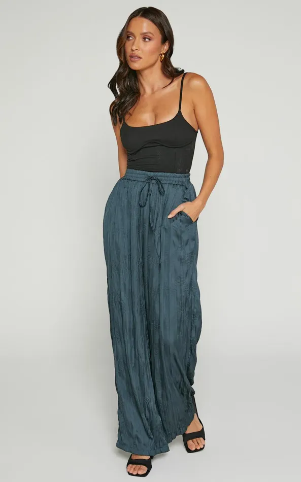 Showpo Lazzy Pants 8211 Elasticated Waist Crinkle Pants In Petrol Women Pants