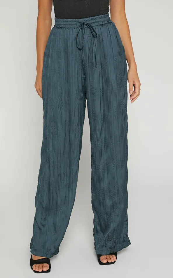 Showpo Lazzy Pants 8211 Elasticated Waist Crinkle Pants In Petrol Women Pants