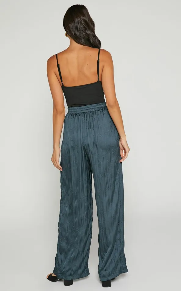 Showpo Lazzy Pants 8211 Elasticated Waist Crinkle Pants In Petrol Women Pants