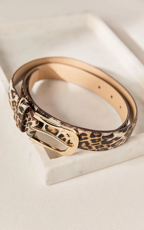 Showpo Leah Belt 8211 Thin Gold Buckle PU Leopard Print Belt In Brown Women Belts
