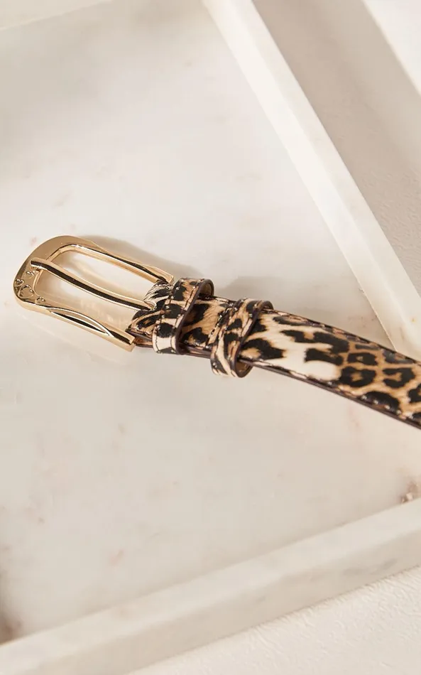 Showpo Leah Belt 8211 Thin Gold Buckle PU Leopard Print Belt In Brown Women Belts