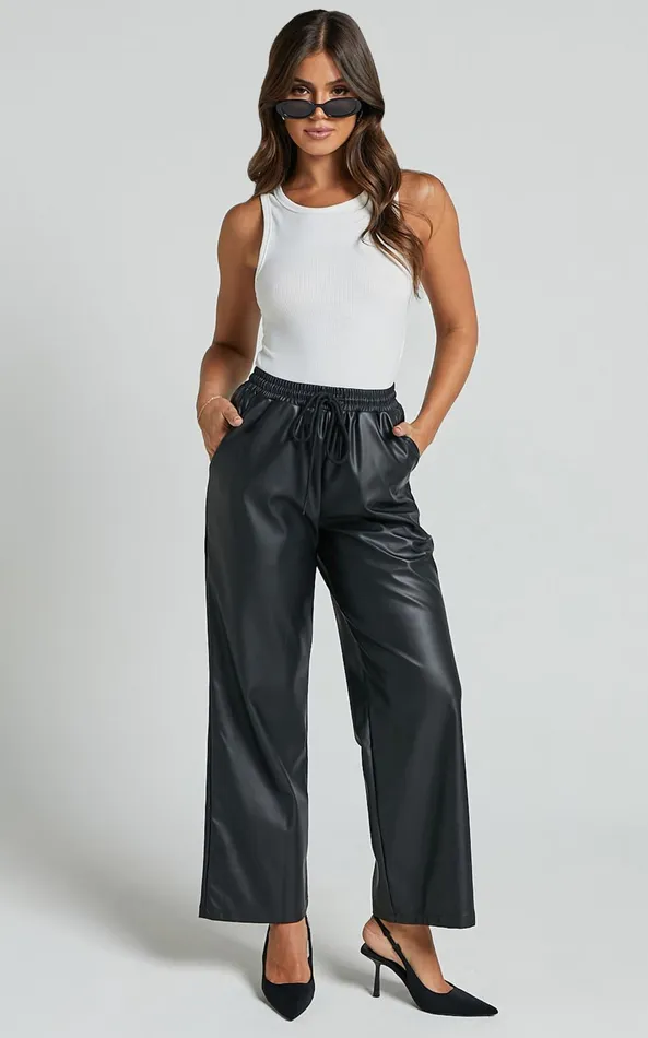Showpo Leah Pants 8211 High Waist Drawstring Faux Leather Pants In Black Women Pants Showpo Leah Pants 8211 High Waist Drawstring Faux Leather Pants In Black Women Pants
