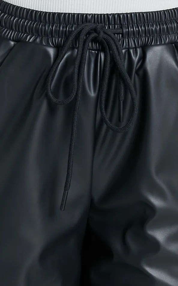 Showpo Leah Pants 8211 High Waist Drawstring Faux Leather Pants In Black Women Pants