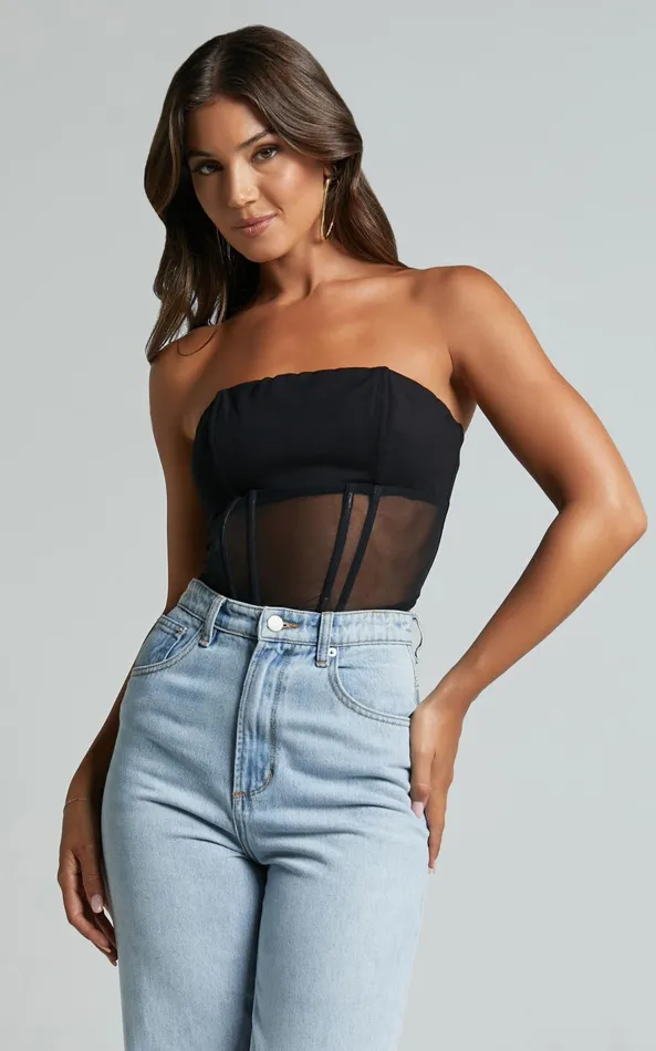 Showpo Leanna Top 8211 Strapless Corset Crop Top In Black Women Tops