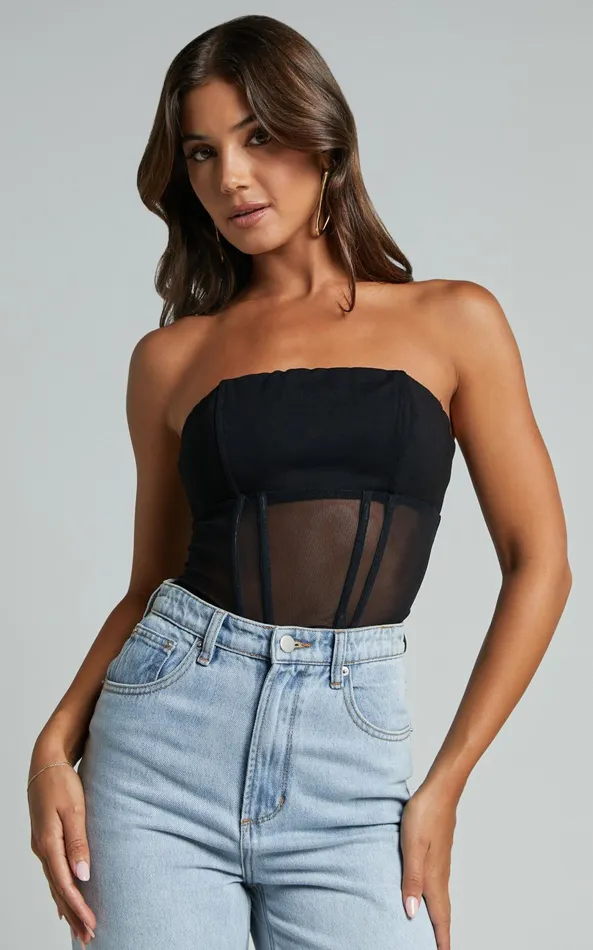 Showpo Leanna Top 8211 Strapless Corset Crop Top In Black Women Tops