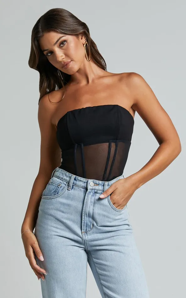 Showpo Leanna Top 8211 Strapless Corset Crop Top In Black Women Tops