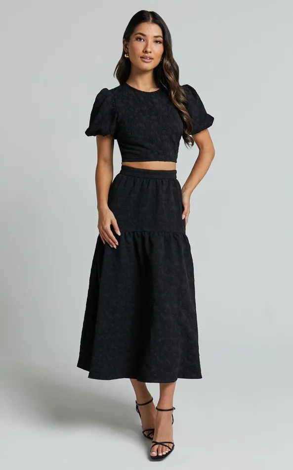 Showpo Leila Two Piece Set 8211 Puff Sleeve Top And Midi Skirt Set In Black Women Curve Clothes Showpo Leila Two Piece Set 8211 Puff Sleeve Top And Midi Skirt Set In Black Women Curve Clothes