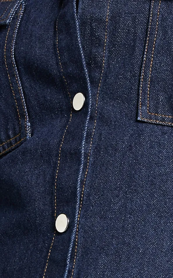Showpo Leilani Mini Dress 8211 Denim Short Sleeve Button Up Dress In Indigo Denim Women Dresses