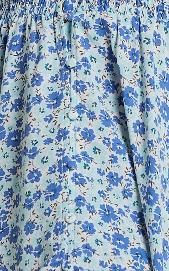 Showpo Leivia Midi Dress 8211 Plunge Short Sleeve Shirred Waist In Blue Floral Women Dresses Showpo Leivia Midi Dress 8211 Plunge Short Sleeve Shirred Waist In Blue Floral Women Dresses