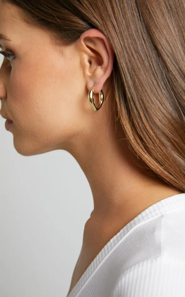 Showpo Lejia Irregular Shape Hoop Earrings In Gold Women Earrings