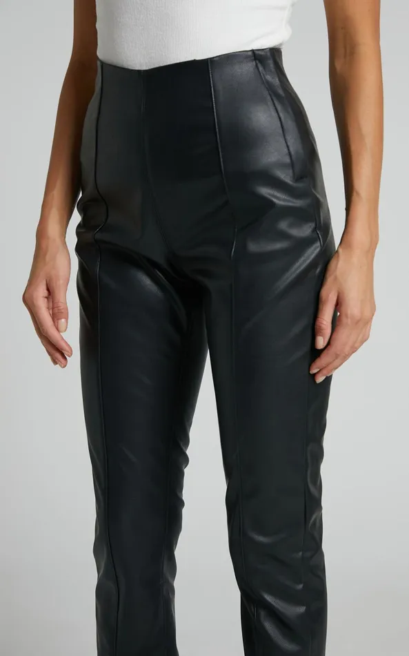 Showpo Lenette 8211 High Waisted Faux Leather Split Hem Leggings In Black Women Curve Clothes