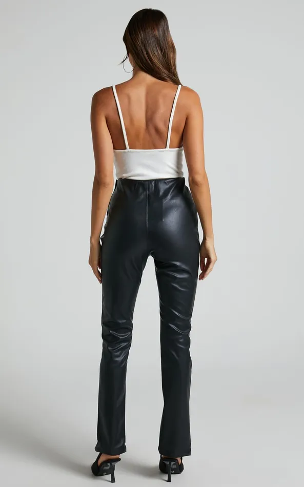 Showpo Lenette 8211 High Waisted Faux Leather Split Hem Leggings In Black Women Curve Clothes