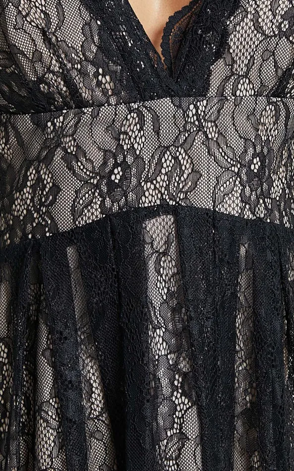 Showpo Leni Maxi Dress 8211 Plunge Thigh Split Lace Dress In Black Women Dresses