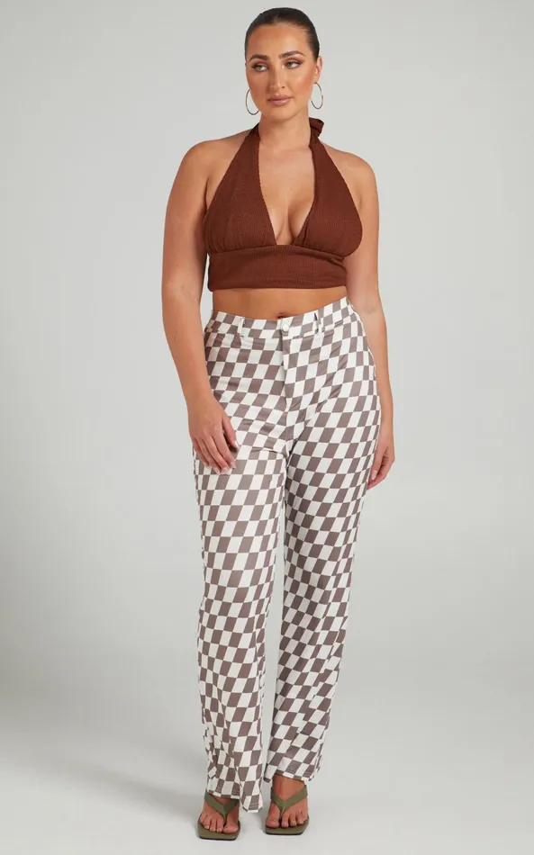 Showpo Lenny Pants 8211 Mid Rise Pants In Brown Check Women Pants
