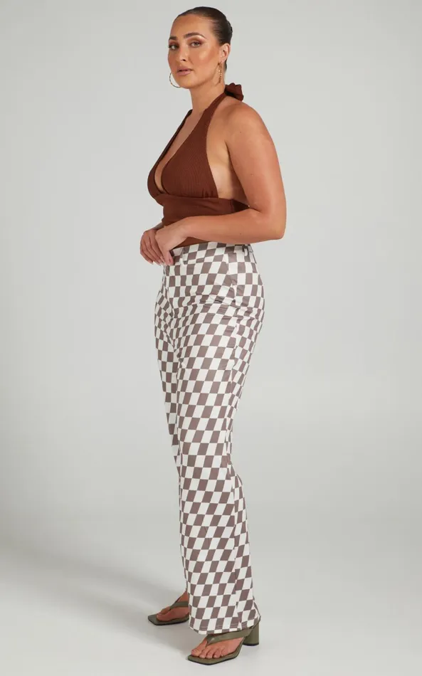 Showpo Lenny Pants 8211 Mid Rise Pants In Brown Check Women Pants