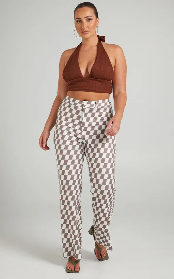 Showpo Lenny Pants 8211 Mid Rise Pants In Brown Check Women Pants