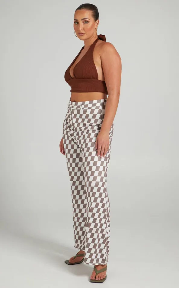 Showpo Lenny Pants 8211 Mid Rise Pants In Brown Check Women Pants