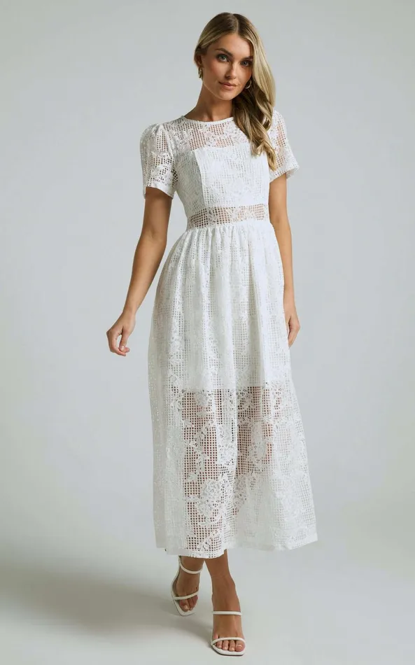 Showpo Leon Midi Dress 8211 Short Sleeve Dress In Ivory Women Dresses