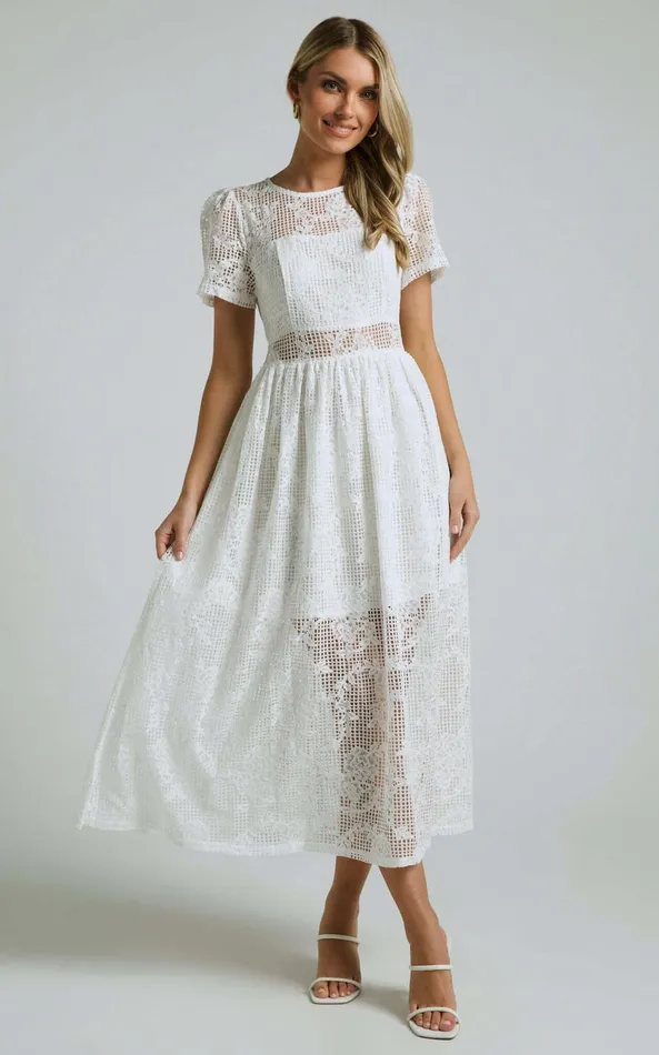 Showpo Leon Midi Dress 8211 Short Sleeve Dress In Ivory Women Dresses