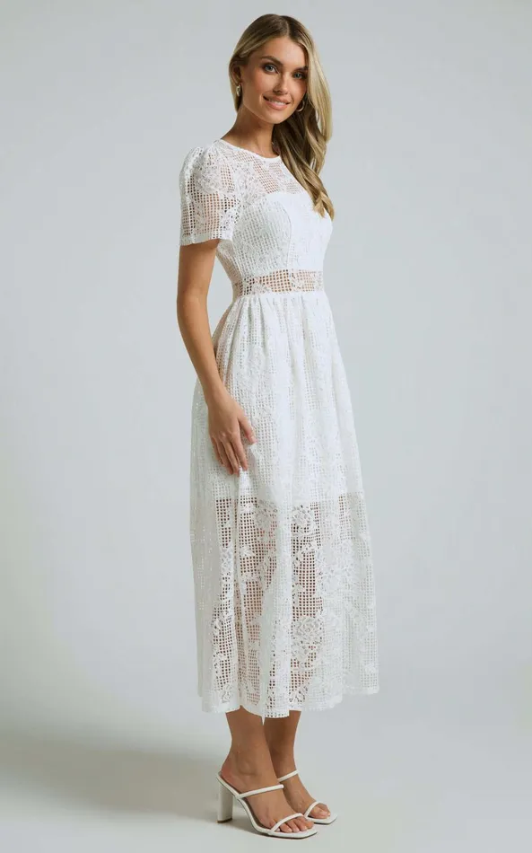 Showpo Leon Midi Dress 8211 Short Sleeve Dress In Ivory Women Dresses