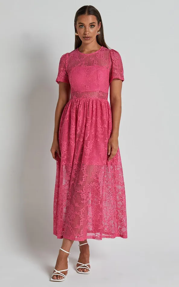 Showpo Leon Midi Dress 8211 Short Sleeve Dress In Pink Women Dresses