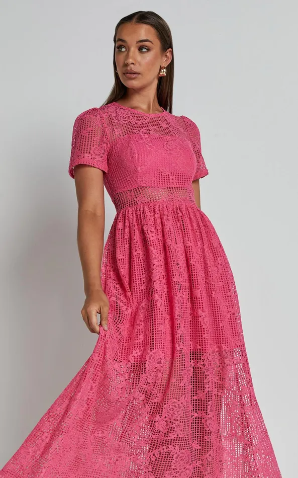 Showpo Leon Midi Dress 8211 Short Sleeve Dress In Pink Women Dresses