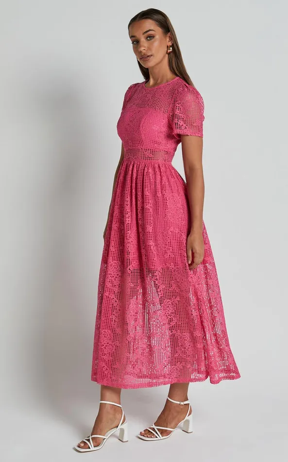 Showpo Leon Midi Dress 8211 Short Sleeve Dress In Pink Women Dresses