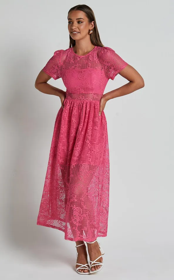 Showpo Leon Midi Dress 8211 Short Sleeve Dress In Pink Women Dresses