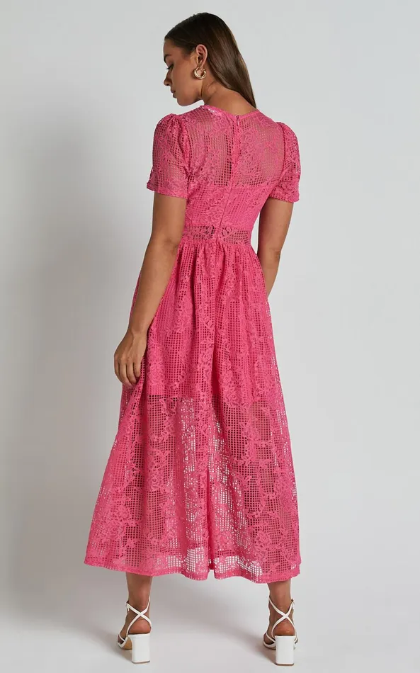 Showpo Leon Midi Dress 8211 Short Sleeve Dress In Pink Women Dresses