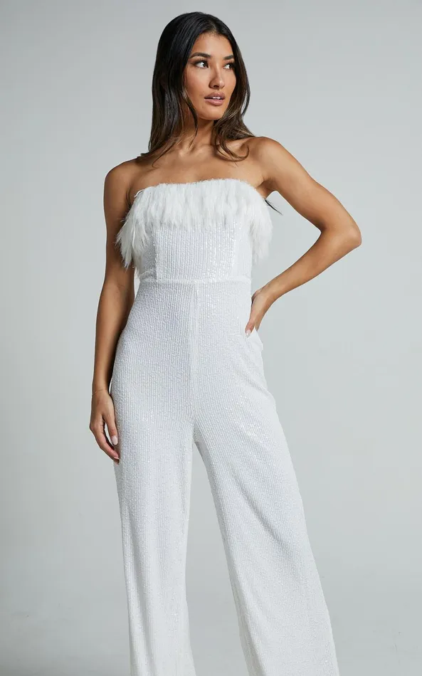 Showpo Leonora Jumpsuit 8211 Strapless Straight Leg Jumpsuit In White Women Jumpsuits