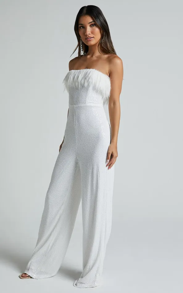 Showpo Leonora Jumpsuit 8211 Strapless Straight Leg Jumpsuit In White Women Jumpsuits