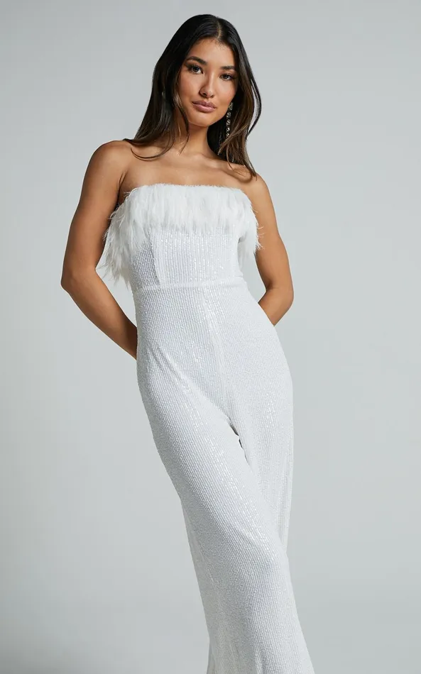 Showpo Leonora Jumpsuit 8211 Strapless Straight Leg Jumpsuit In White Women Jumpsuits