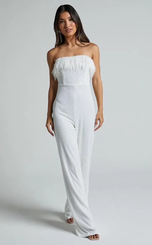 Showpo Leonora Jumpsuit 8211 Strapless Straight Leg Jumpsuit In White Women Jumpsuits